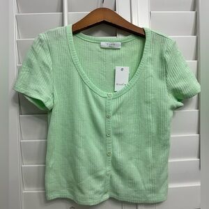 Elodie Mint Green Waffle Knit Button-Front Top – Size L (NWT)